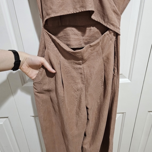 ARITZIA Wilfred Brax Nutmeg Linen Blend Jumpsuit Open Front Wrap Size 00 - Picture 5 of 11